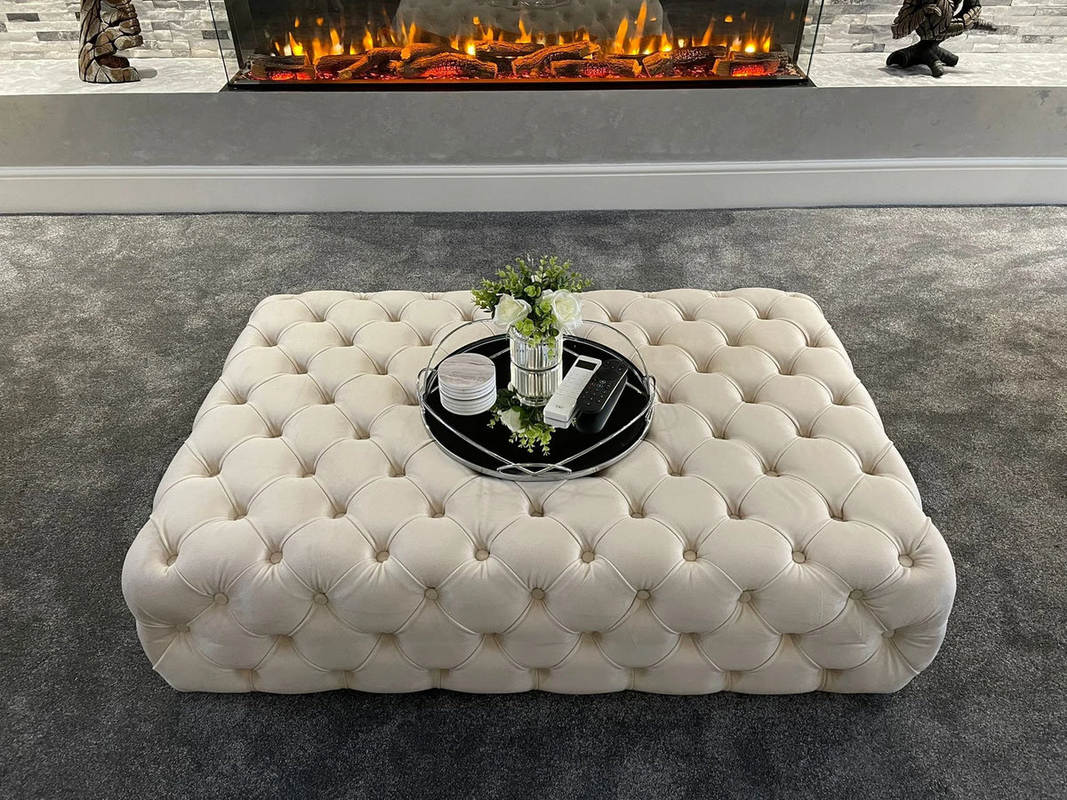Luxurious Upholstered Pouffe Coffee Table – Bonanza Sleep