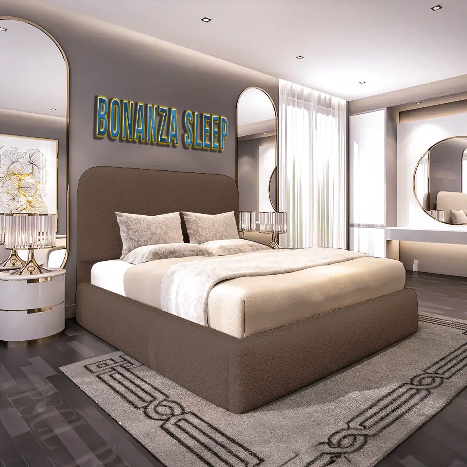 Bouclé bed with ottoman storage