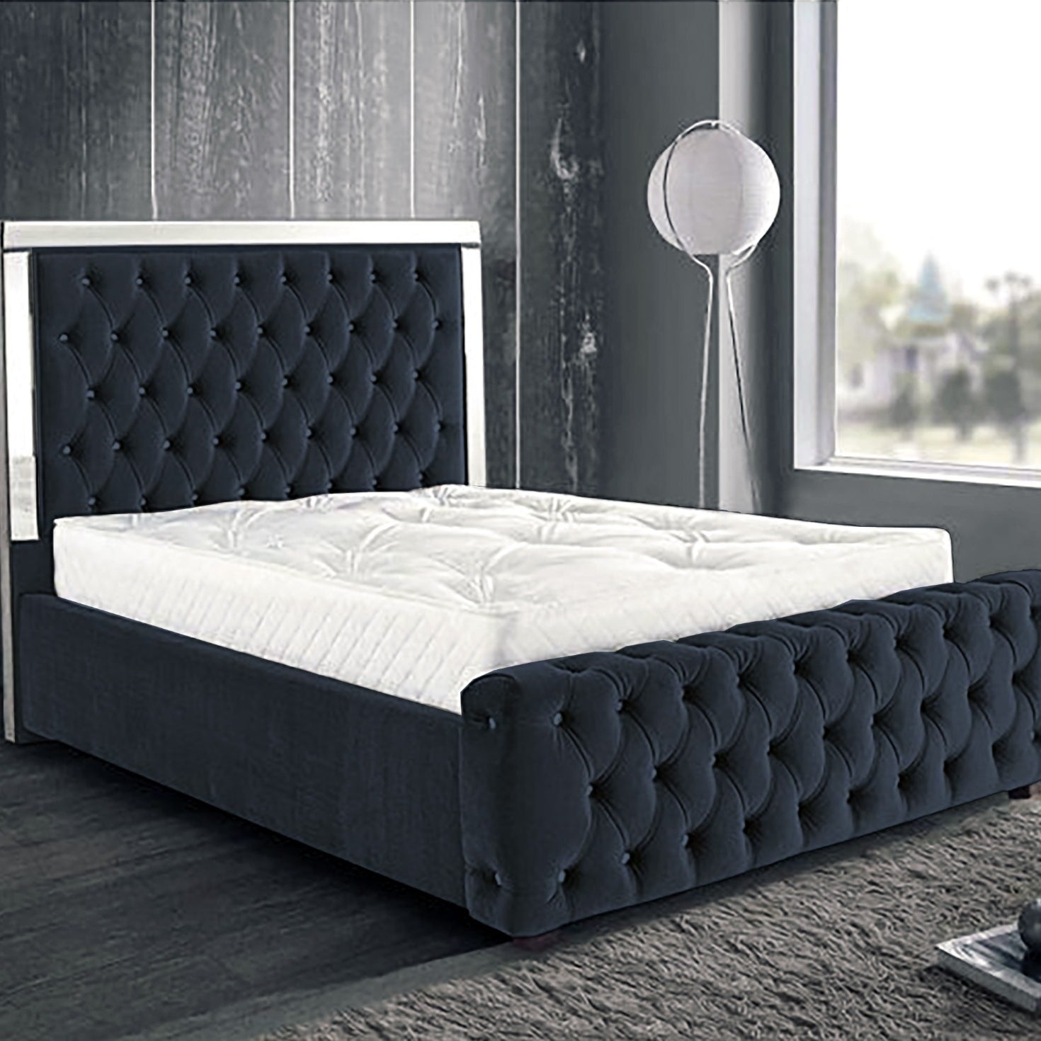 chesterfield mirror bed - Grey Buttoned Bed