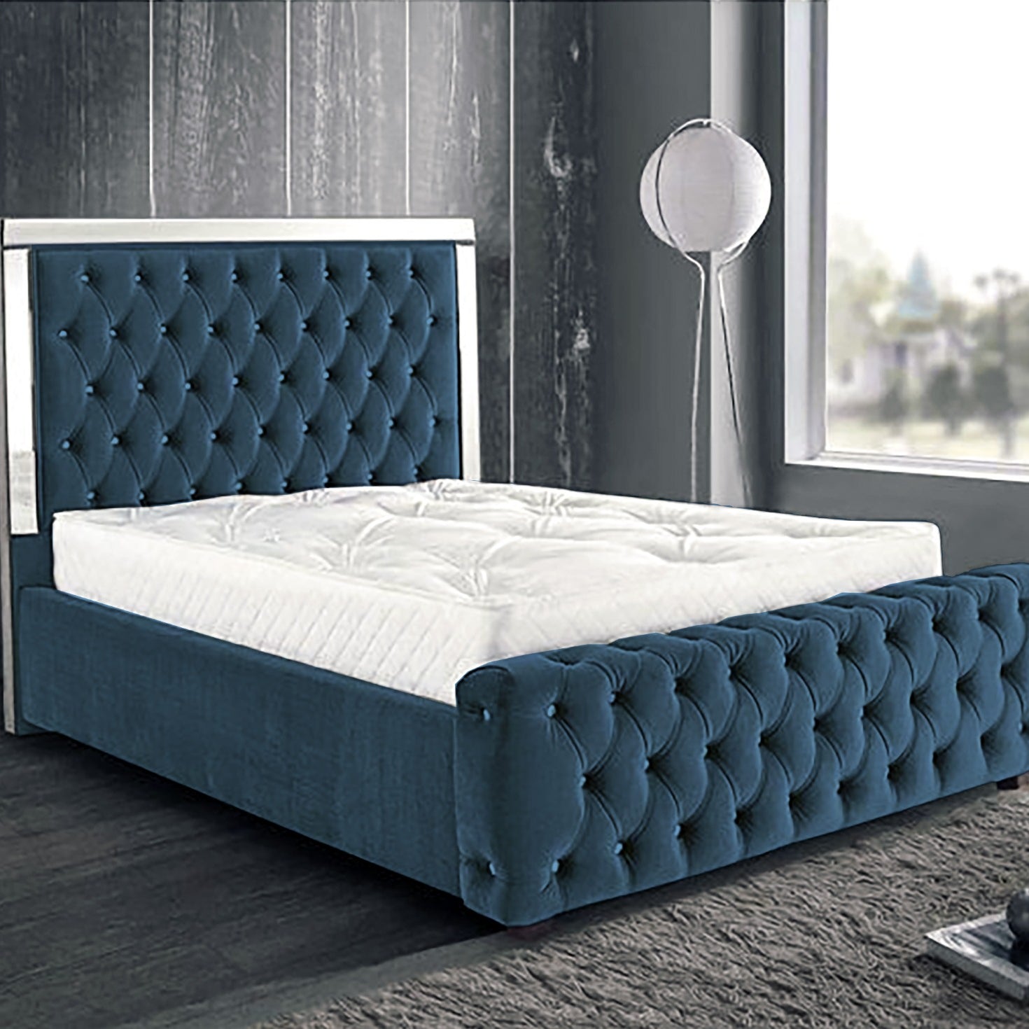 Blue Chesterfield Mirror Bed