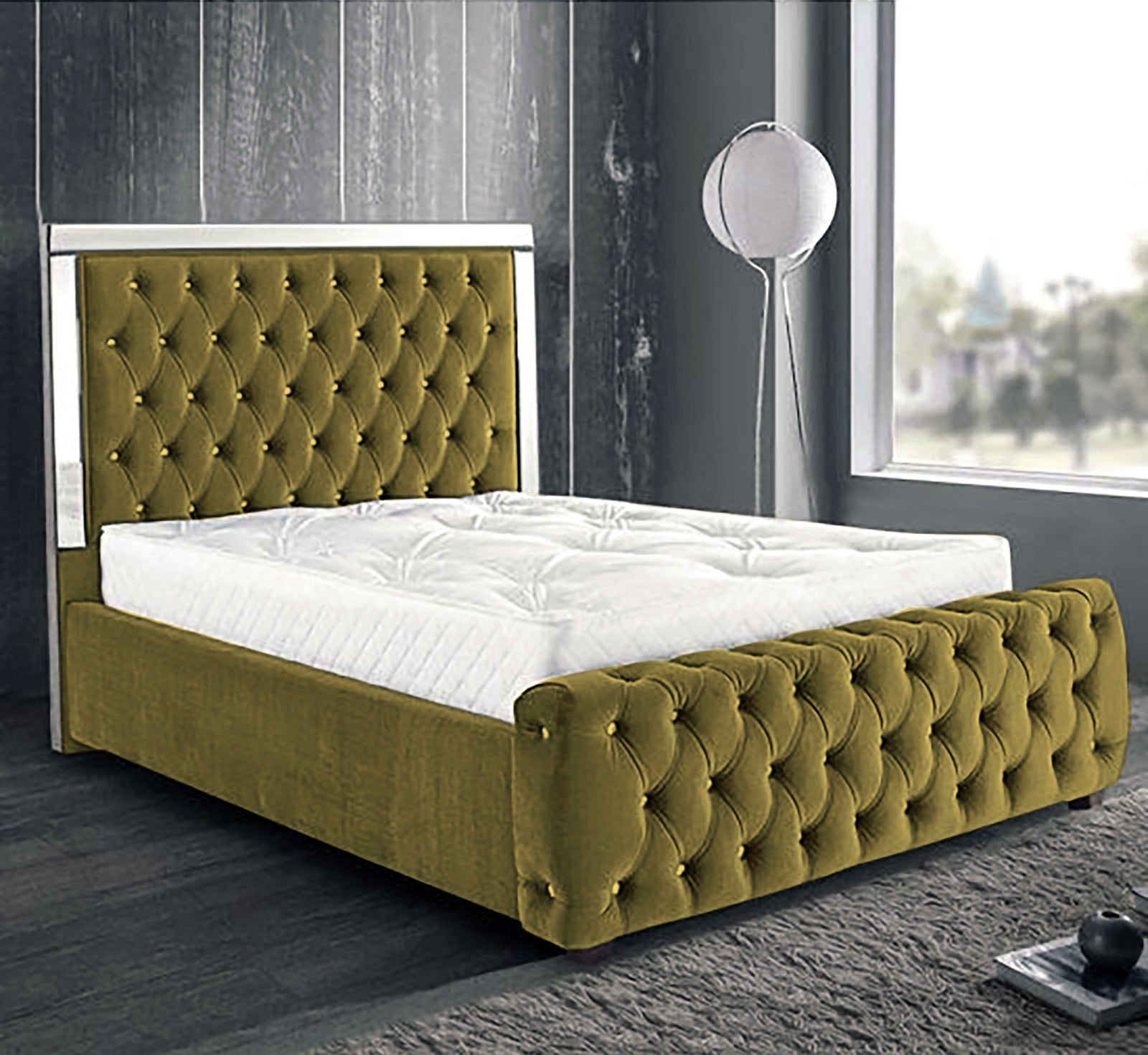 chesterfield mirror bed with headboard
