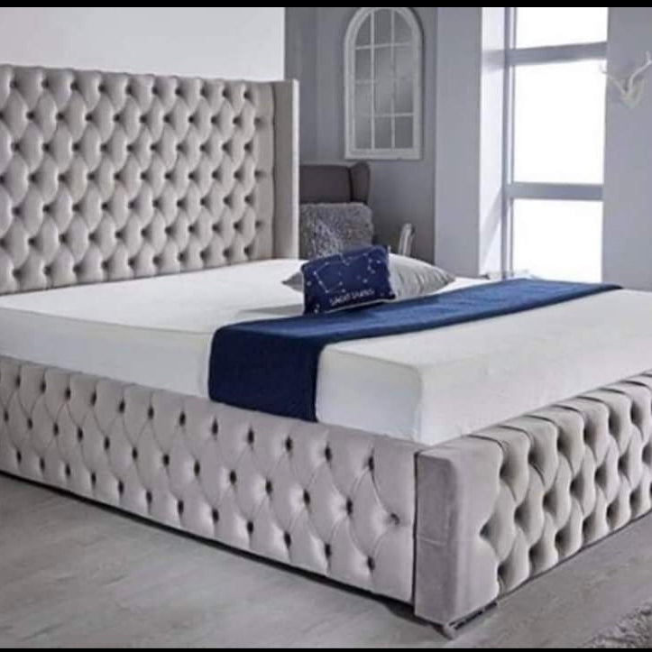 Light Grey Wingback Bed - modern bed frame