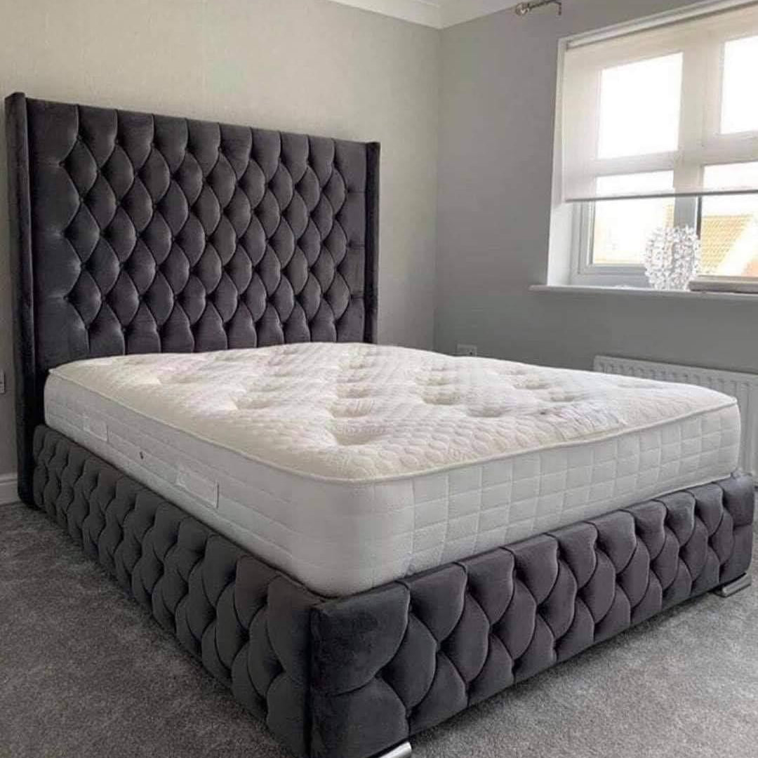 Dark Grey Wingback Bed