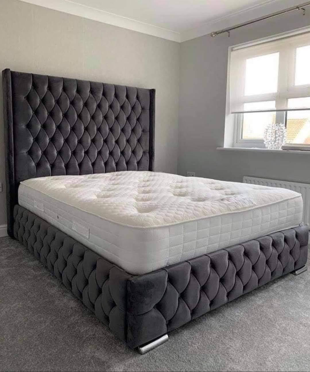 Dark Grey Wingback Bed