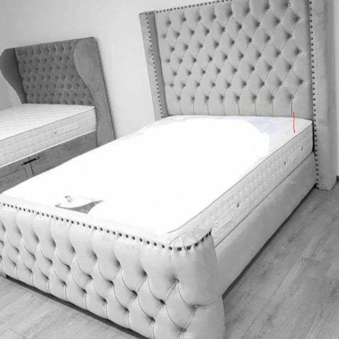 Grey Wingback Bed with mattress  - wingback king size bed