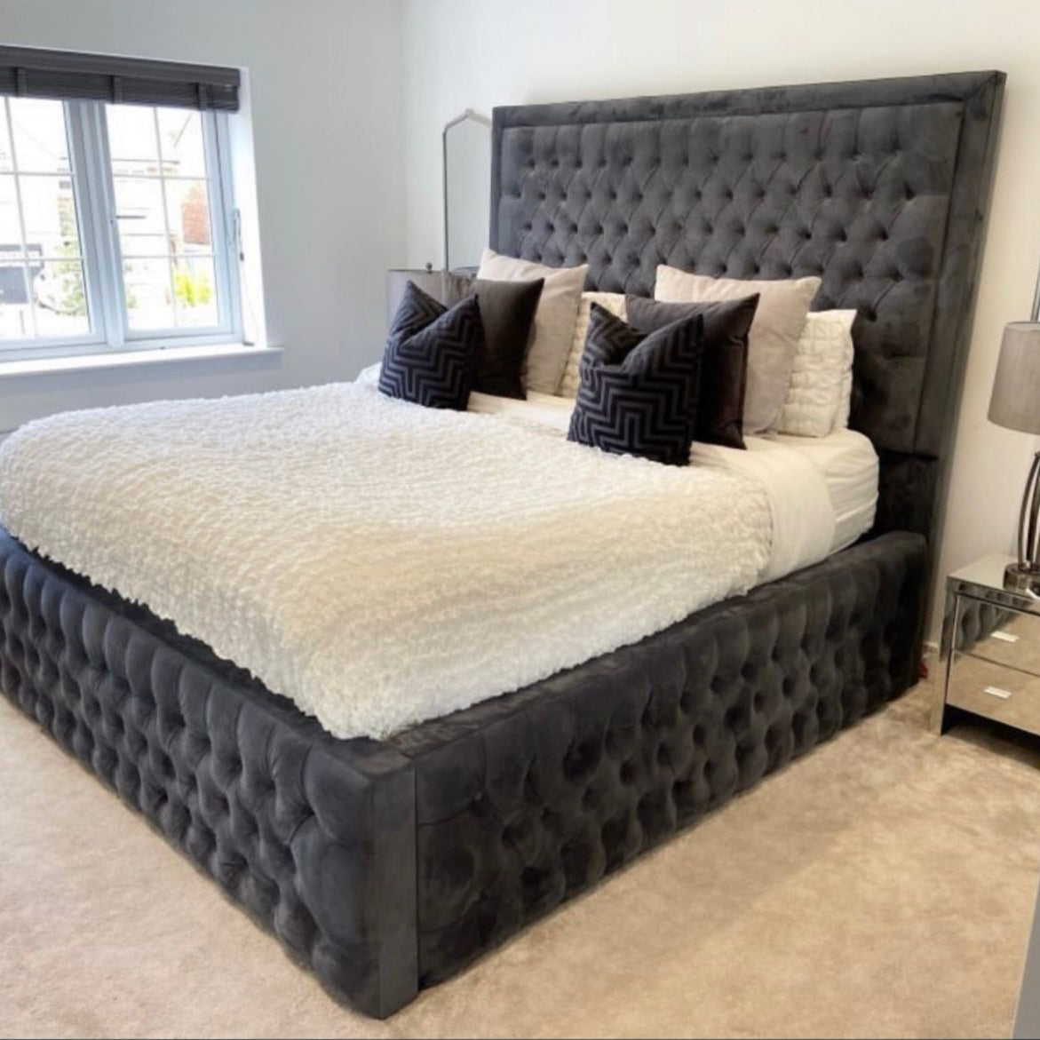 Black Alaina Border Upholstery Bed Frames