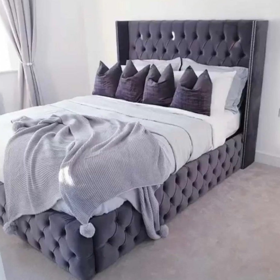 Grey Wing Back Bed