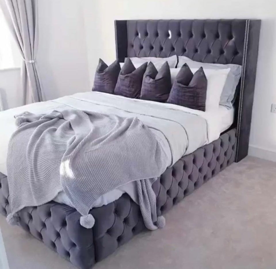 Grey Wing Back Bed
