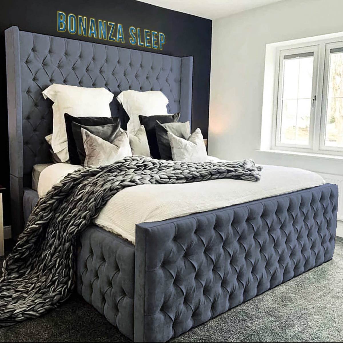 Hanza Luxury Chesterfield Wing Bed