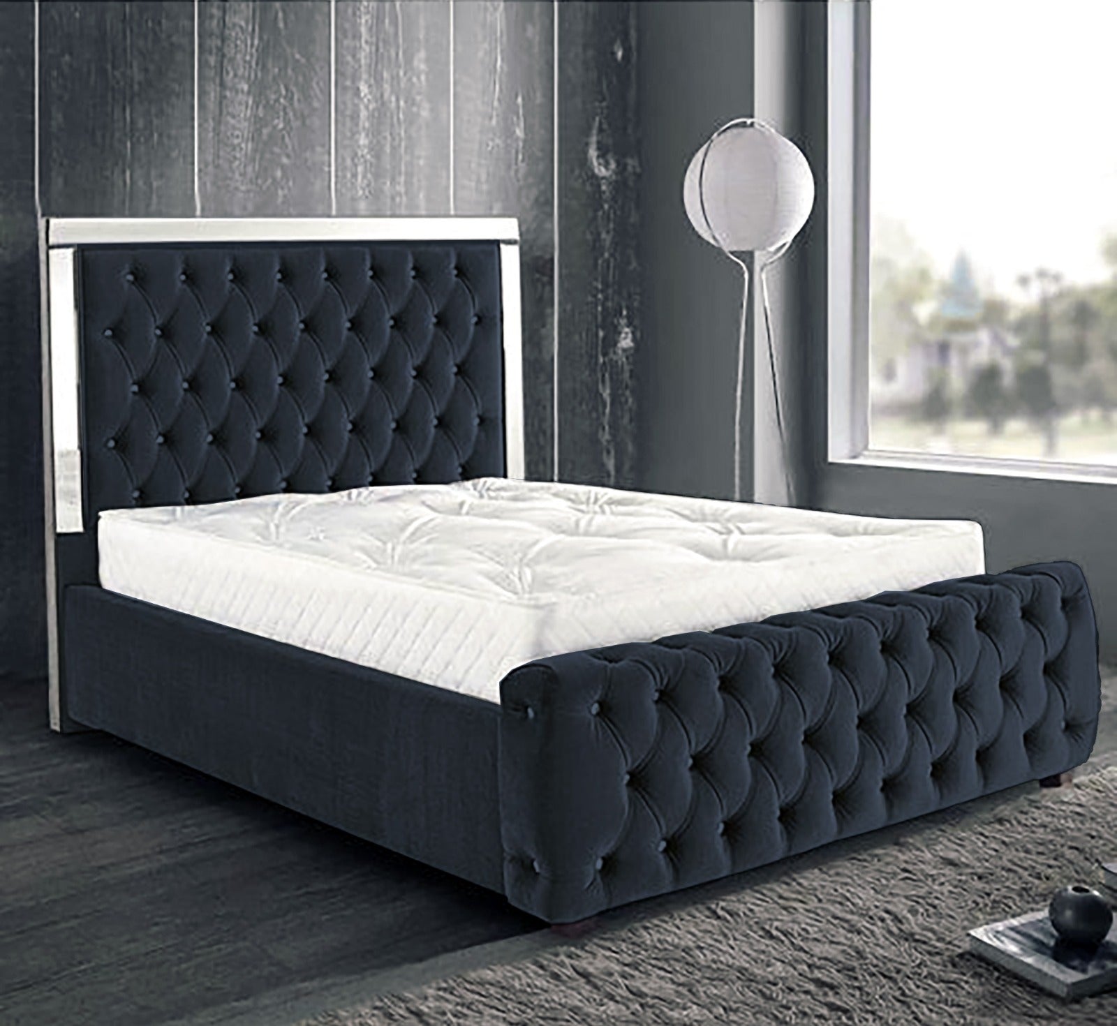 chesterfield mirror bed - Grey Buttoned Bed