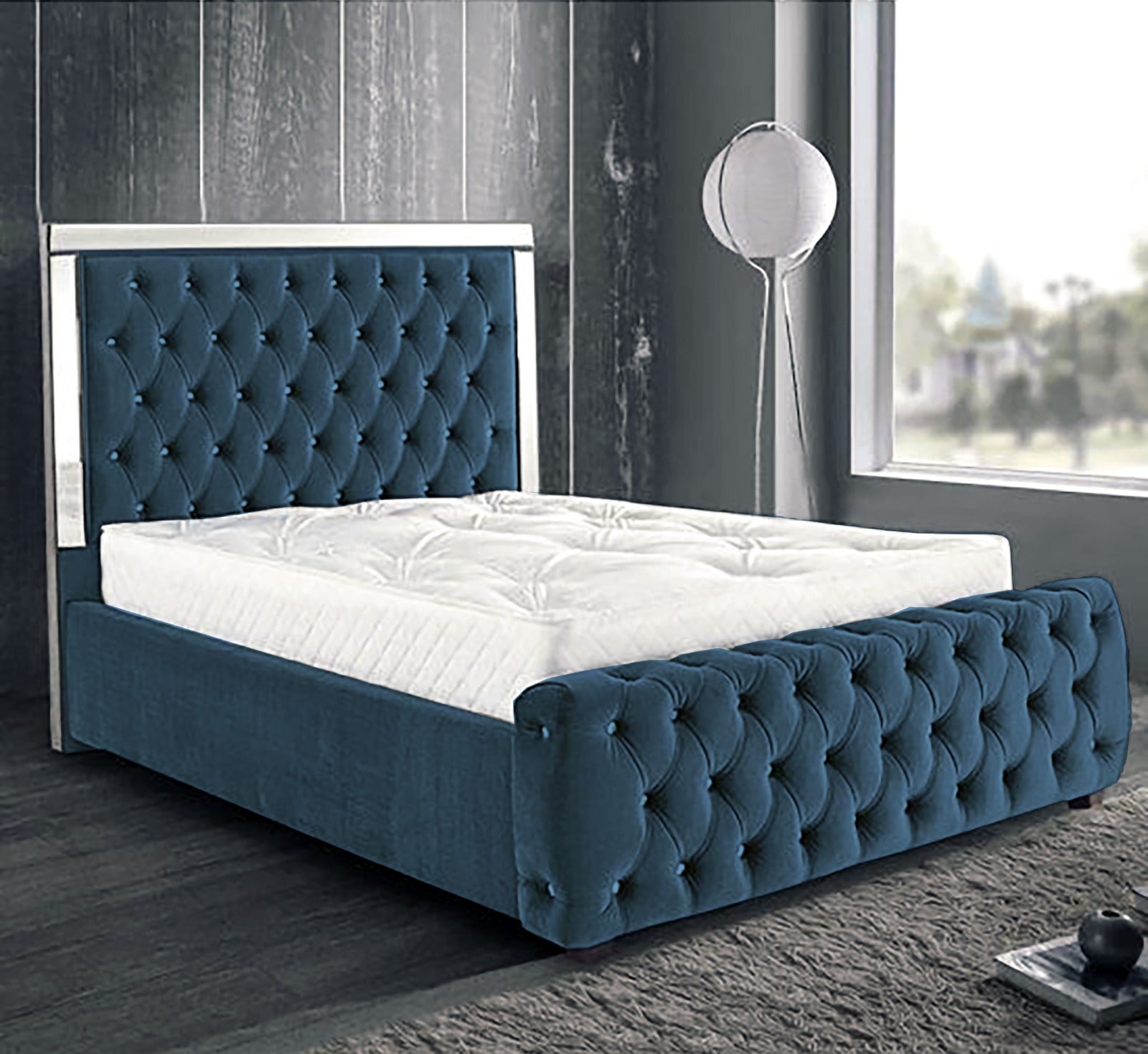 Blue Chesterfield Mirror Bed