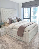 Alaina Border Upholstery Bed with Button Diamonds