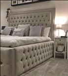 Alaina Border Upholstery Bed with Button Diamonds